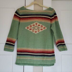 Handmade Knit Cotton Sweater, Scoop Neck, ¾ Sleeves. Size S